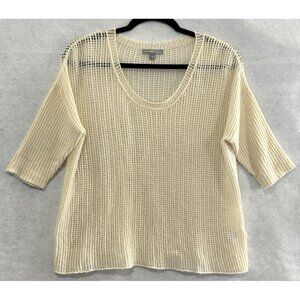 JAMES PERSE Women Sweater Size 3/L Ivory Cashmere Short Sleeve Scoop Neck 20-12